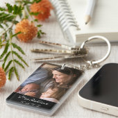Familie Foto Moderne Manuscript Monogram Naam Zwar Sleutelhanger (Voorkant Rechts)