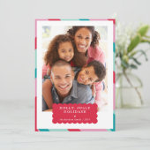 FAMILIE FOTO moderne minimale rand rood roze Feestdagenkaart (Staand voorkant)