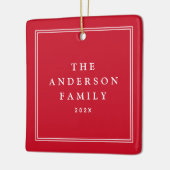Familie foto naam jaar elegante rand rood keramisch ornament (Links)