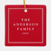 Familie foto naam jaar elegante rand rood keramisch ornament (Voorkant)