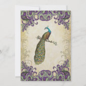 Familie Foto Paars en Green Peacock Kerstmis Kaart (Achterkant)