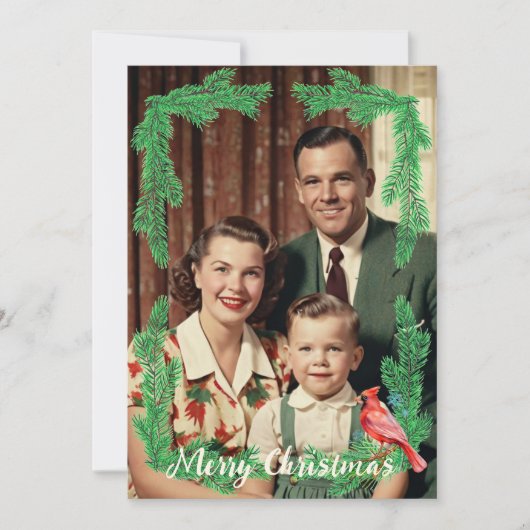  Familie Foto Pine Bird Lijst Kerst Feestdagenkaart (Voorkant)