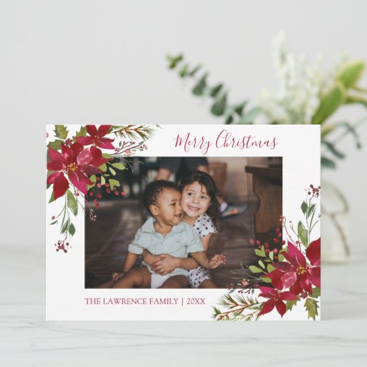 Familie Foto Poinsettia Botanische Kerst van de Me Feestdagenkaart (Staand voorkant)