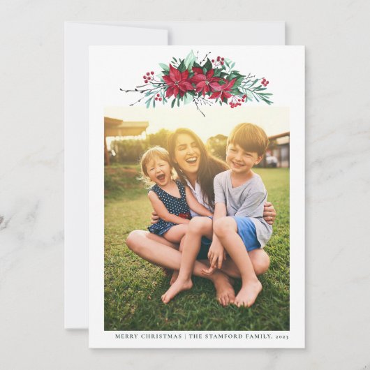 Familie Foto Poinsettia Kerstmis Feestdagenkaart (Voorkant)