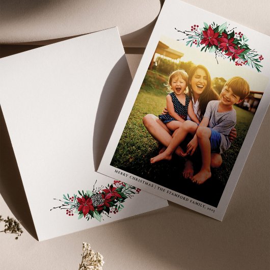 Familie Foto Poinsettia Kerstmis Feestdagenkaart