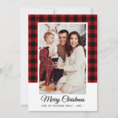 Familie Foto Rode Buffalo Plaid Prettig Kerstfeest Kaart (Voorkant)