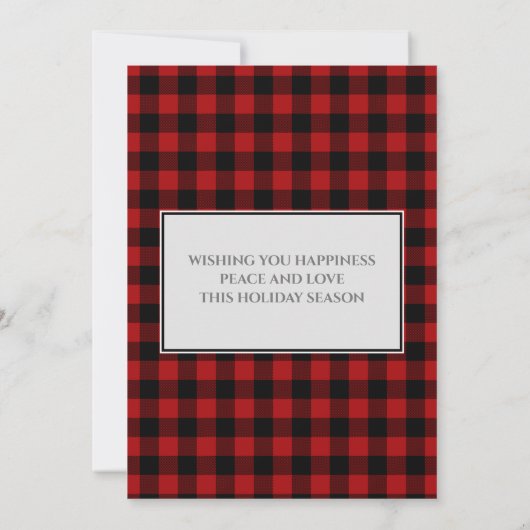 Familie Foto Rode Buffalo Plaid Prettig Kerstfeest Kaart (Achterkant)