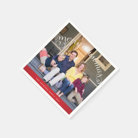 Familie Foto Rode Prettig Kerstfeest Servet (Hoek)