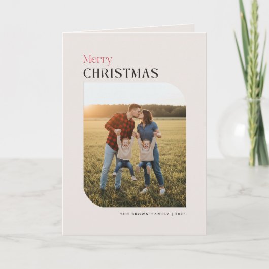 Familie Foto Rode Zwarte Gevouwen Kerstkaart Feestdagen Kaart (Voorkant)