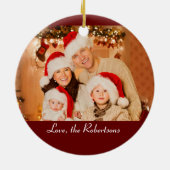 Familie Foto Rood Wit Kerstboom Gift Keramisch Ornament (Achterkant)