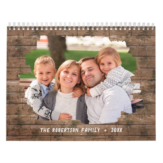Familie Foto Rustiek Hout 2024 Kalender (Hoes)