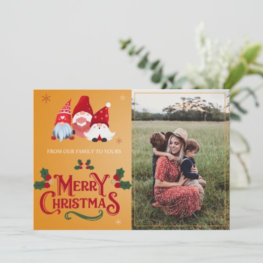 Familie Foto Schattige Kabouters  Kerstvakantie Pr Feestdagenkaart (Staand voorkant)