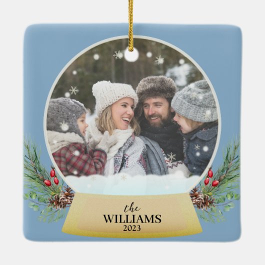 Familie Foto Sneeuw Wereldbol Ornament (Achterkant)