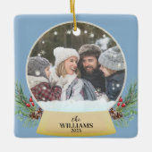 Familie Foto Sneeuw Wereldbol Ornament (Voorkant)