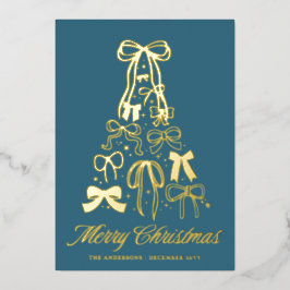 Familie Foto Strikken Blauwe Kerst Gouden Folie Ka Feestdagenkaart