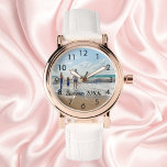 Familie foto tekst unieke aandenken horloge<br><div class="desc">Voeg uw favoriete foto toe van een zomervakantie,  reizen,  kinderen,  vriendin/vriendje of huisdier. Zwarte cijfers. Sjabloon voor jouw tekst,  zwarte letters.</div>