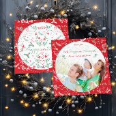 Familie Foto van Happy Little Holiday Green Red Feestdagenkaart