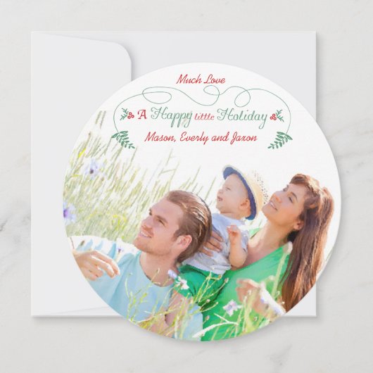 Familie Foto van Happy Little Holiday Green Red Feestdagenkaart (Voorkant)