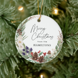 Familie Foto Vrolijk Kerstmis Foliage Krans Keramisch Ornament