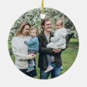 Familie Foto Vrolijk Kerstmis Foliage Krans Keramisch Ornament (Achterkant)