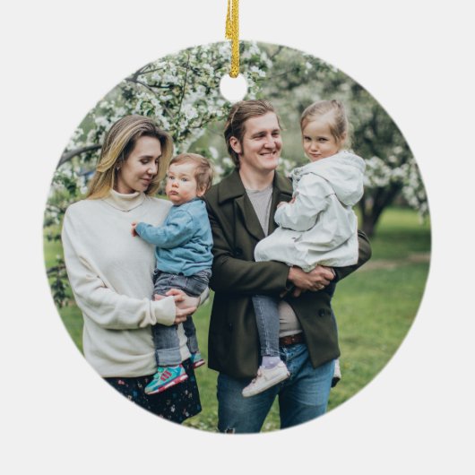 Familie Foto Vrolijk Kerstmis Foliage Krans Keramisch Ornament (Achterkant)