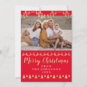 Familie Foto Vrolijk Kerstmis Goud Rood Classy Feestdagenkaart (Voorkant)