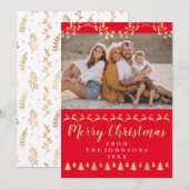 Familie Foto Vrolijk Kerstmis Goud Rood Classy Feestdagenkaart (Voorkant / Achterkant)