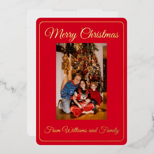 Familie Foto Vrolijk Kerstmis Rood Folie Feestdagenkaart (Envelop)
