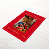 Familie Foto Vrolijk Kerstmis Rood Folie Feestdagenkaart (Gedraaid)