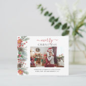 Familie Foto Waterverf Rustic Merry Kerstmis Feestdagenkaart (Staand voorkant)
