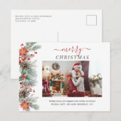 Familie Foto Waterverf Rustic Merry Kerstmis Feestdagenkaart (Voorkant / Achterkant)