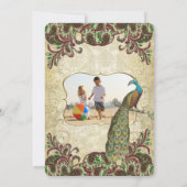 Familie Foto Wijn & Groene Peacock Kerst Kaart (Achterkant)