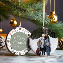Familie Foto Winter Pine Kerstmis Keramisch Ornament