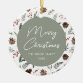 Familie Foto Winter Pine Kerstmis Keramisch Ornament (Voorkant)