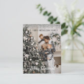 Familie Foto Zilver Glitter Kerst Kaart (Staand voorkant)