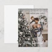 Familie Foto Zilver Glitter Kerst Kaart (Voorkant / Achterkant)