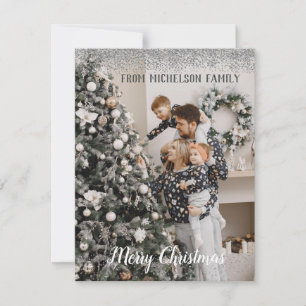 Familie Foto Zilver Glitter Kerst Kaart