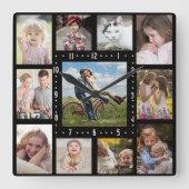 Familie fotocollage 11 Instagram-Afbeeldingen | Zw Vierkante Klok (Voorkant)