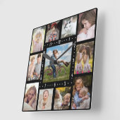 Familie fotocollage 11 Instagram-Afbeeldingen | Zw Vierkante Klok (Hoek)