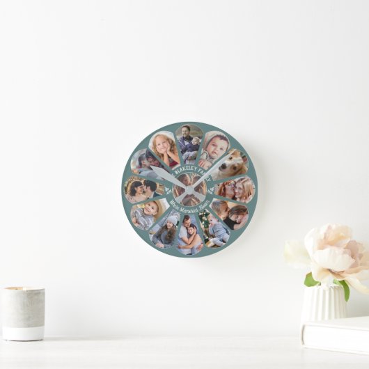 Familie Fotocollage 13 Aangepaste bloemvorm Blauwg Ronde Klok (Huis)