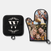 Familie Fotocollage Aangepast Monogram & Naam Ovenwant & Pannenlap Set (Voorkant)