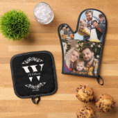 Familie Fotocollage Aangepast Monogram & Naam Ovenwant & Pannenlap Set (Top down)