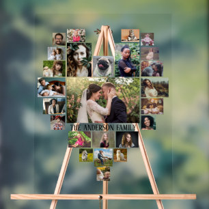 Familie Fotocollage Aangepaste Naam in Hart 25 Pic Acryl Bord