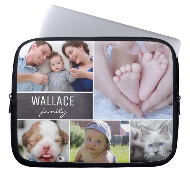  Familie fotocollage Chalkboard Laptop Sleeve (Voorkant)