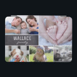 Familie fotocollage-chalkbordblok iPad mini cover<br><div class="desc">Bescherm uw tablet-hoesje en kies uw meest geliefde foto's om dit ontwerp te bedekken. Pas de afbeeldingen eenvoudig aan,  familienaam.Geniet van het hoesje met foto's van speciale momenten met familie,  kinderen,  huisdieren,  bruiloft,  verloving,  grootouders en nog veel meer. Het krijtbord voegt een rustige blik en gevoel toe.</div>