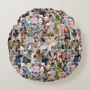 Familie Fotocollage Custom 24 Pic Puzzel Vorm Rond Kussen