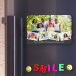 Familie fotocollage w zigzag fotostrip flexibel magneet<br><div class="desc">Creëer Uw eigen fotocollage Flexibele magneet met enkele van uw favoriete familiefoto's. De sjabloon is klaar voor u om vijf foto's en uw aangepaste tekst toe te voegen. De voorbeeldtekst luidt "Our Woodland Camping Vacation 20xx" die u natuurlijk kunt bewerken of verwijderen zoals u wilt. De hoofdfoto wordt als achtergrond...</div>