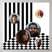 Familie Fotocollage Wit Zwart Strepen Checker Poster (Voorkant)