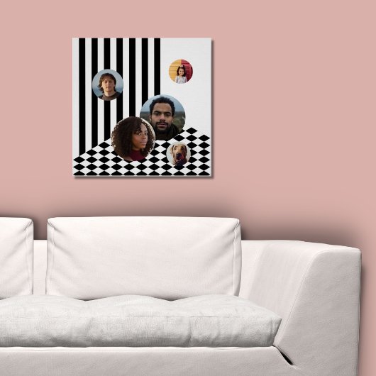 Familie Fotocollage Wit Zwart Strepen Checker Poster