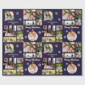 Familie Fotogalerij Donkerblauw Custom Christmas Cadeaupapier (Vlak)